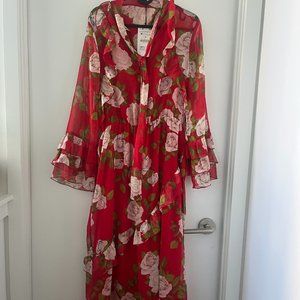NWT Red Floral Print Holiday Maxi Dress - Zara (Size M)